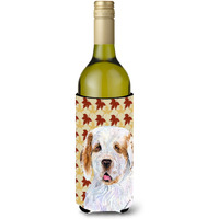 Clumber Spaniel Fall Leaves Portrait Wine Bottle Beverage Insulator Beverage Insulator Hugger