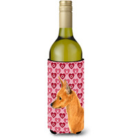 Min Pin Hearts Love and Valentine's Day Portrait Wine Bottle Beverage Insulator Beverage Insulator Hugger