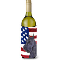 USA American Flag with Schnauzer Wine Bottle Beverage Insulator Beverage Insulator Hugger SS4007LITERK
