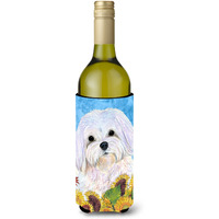 Maltese in Summer Flowers Wine Bottle Beverage Insulator Beverage Insulator Hugger SS4115LITERK