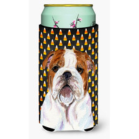 Bulldog English Candy Corn Halloween Portrait  Tall Boy Beverage Insulator Beverage Insulator Hugger