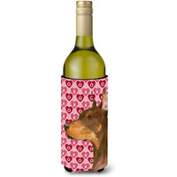 Doberman Hearts Love and Valentine's Day Portrait Wine Bottle Beverage Insulator Beverage Insulator Hugger