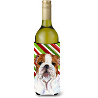 Bulldog English Candy Cane Holiday Christmas Wine Bottle Beverage Insulator Beverage Insulator Hugger