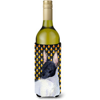 Rat Terrier Candy Corn Halloween Portrait Wine Bottle Beverage Insulator Beverage Insulator Hugger