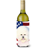 USA American Flag with Bichon Frise Wine Bottle Beverage Insulator Beverage Insulator Hugger SS4011LITERK