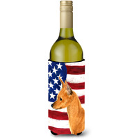 USA American Flag with Min Pin Wine Bottle Beverage Insulator Beverage Insulator Hugger SS4222LITERK