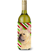 French Bulldog Candy Cane Holiday Christmas Wine Bottle Beverage Insulator Beverage Insulator Hugger
