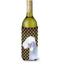 Bedlington Terrier Candy Corn Halloween Portrait Wine Bottle Beverage Insulator Beverage Insulator Hugger