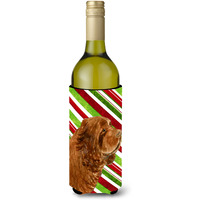 Sussex Spaniel Candy Cane Holiday Christmas Wine Bottle Beverage Insulator Beverage Insulator Hugger