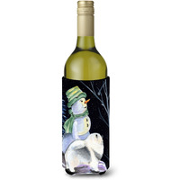 Snowman with Keeshond Wine Bottle Beverage Insulator Beverage Insulator Hugger