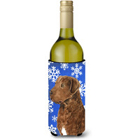 Chesapeake Bay Retriever Winter Snowflakes Holiday Wine Bottle Beverage Insulator Beverage Insulator Hugger