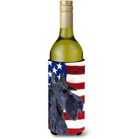 USA American Flag with Scottish Terrier Wine Bottle Beverage Insulator Beverage Insulator Hugger SS4014LITERK