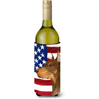 USA American Flag with Doberman Wine Bottle Beverage Insulator Beverage Insulator Hugger SS4224LITERK