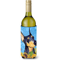 Doberman in Summer Flowers Wine Bottle Beverage Insulator Beverage Insulator Hugger SS4128LITERK
