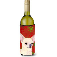 Chihuahua Snowflakes Holiday Christmas Wine Bottle Beverage Insulator Beverage Insulator Hugger