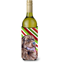 Newfoundland Candy Cane Holiday Christmas Wine Bottle Beverage Insulator Beverage Insulator Hugger