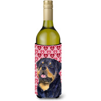 Rottweiler Hearts Love and Valentine's Day Portrait Wine Bottle Beverage Insulator Beverage Insulator Hugger