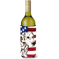 USA American Flag with Dalmatian Wine Bottle Beverage Insulator Beverage Insulator Hugger SS4225LITERK