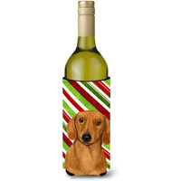 Dachshund Candy Cane Holiday Christmas Wine Bottle Beverage Insulator Beverage Insulator Hugger
