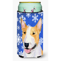 Bull Terrier Winter Snowflakes Holiday  Tall Boy Beverage Insulator Beverage Insulator Hugger