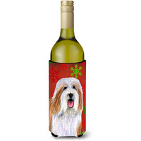 Bearded Collie Snowflakes Holiday Christmas Wine Bottle Beverage Insulator Beverage Insulator Hugger