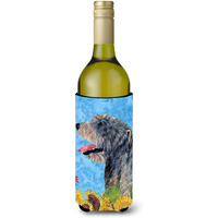 Irish Wolfhound in Summer Flowers Wine Bottle Beverage Insulator Beverage Insulator Hugger