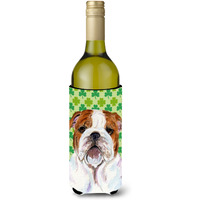 Bulldog English St. Patrick's Day Shamrock  Wine Bottle Beverage Insulator Beverage Insulator Hugger
