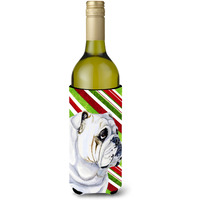 Bulldog English Candy Cane Holiday Christmas Wine Bottle Beverage Insulator Beverage Insulator Hugger