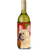 French Bulldog Snowflakes Holiday Christmas Wine Bottle Beverage Insulator Beverage Insulator Hugger
