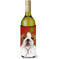 Bulldog English Snowflakes Holiday Christmas Wine Bottle Beverage Insulator Beverage Insulator Hugger