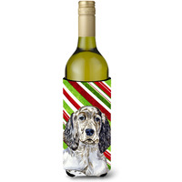 English Setter Candy Cane Holiday Christmas Wine Bottle Beverage Insulator Beverage Insulator Hugger