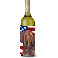USA American Flag with Dachshund Wine Bottle Beverage Insulator Beverage Insulator Hugger SC9010LITERK