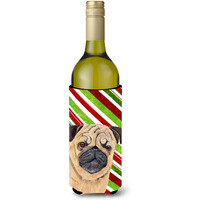Pug Candy Cane Holiday Christmas Wine Bottle Beverage Insulator Beverage Insulator Hugger SC9331LITERK