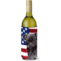 USA American Flag with Pug Wine Bottle Beverage Insulator Beverage Insulator Hugger SC9011LITERK