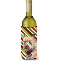 Cairn Terrier Candy Cane Holiday Christmas Wine Bottle Beverage Insulator Beverage Insulator Hugger