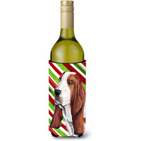 Basset Hound Candy Cane Holiday Christmas Wine Bottle Beverage Insulator Beverage Insulator Hugger