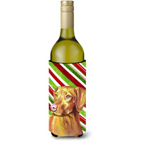 Vizsla Candy Cane Holiday Christmas Wine Bottle Beverage Insulator Beverage Insulator Hugger