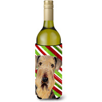 Airedale Candy Cane Holiday Christmas Wine Bottle Beverage Insulator Beverage Insulator Hugger SC9333LITERK