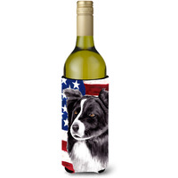 USA American Flag with Border Collie Wine Bottle Beverage Insulator Beverage Insulator Hugger