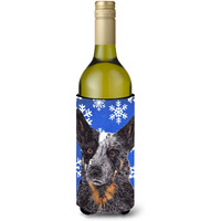 Australian Cattle Dog Winter Snowflakes Holiday Wine Bottle Beverage Insulator Beverage Insulator Hugger
