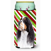 Springer Spaniel Candy Cane Holiday Christmas  Tall Boy Beverage Insulator Beverage Insulator Hugger
