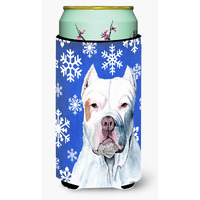 Pit Bull Winter Snowflakes Holiday  Tall Boy Beverage Insulator Beverage Insulator Hugger