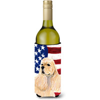 USA American Flag with Cocker Spaniel Wine Bottle Beverage Insulator Beverage Insulator Hugger