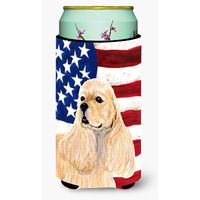 USA American Flag with Cocker Spaniel  Tall Boy Beverage Insulator Beverage Insulator Hugger