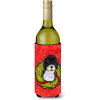 Portuguese Water Dog Cristmas Wreath Wine Bottle Beverage Insulator Beverage Insulator Hugger