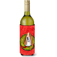 Basset Hound Cristmas Wreath Wine Bottle Beverage Insulator Beverage Insulator Hugger