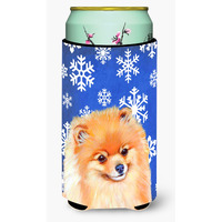 Pomeranian Winter Snowflakes Holiday  Tall Boy Beverage Insulator Beverage Insulator Hugger