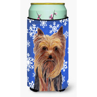 Yorkie Winter Snowflakes Holiday  Tall Boy Beverage Insulator Beverage Insulator Hugger