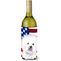 USA American Flag with Bichon Frise Wine Bottle Beverage Insulator Beverage Insulator Hugger