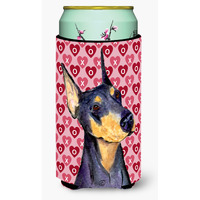 Doberman Hearts Love and Valentines Day Portrait  Tall Boy Beverage Insulator Beverage Insulator Hugger